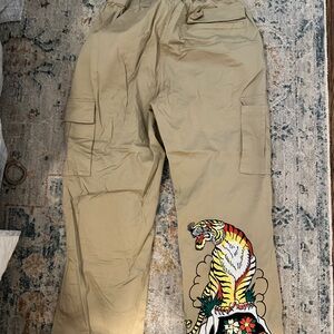 Urban Outfitters Tan Cargo Pants with Tiger Design